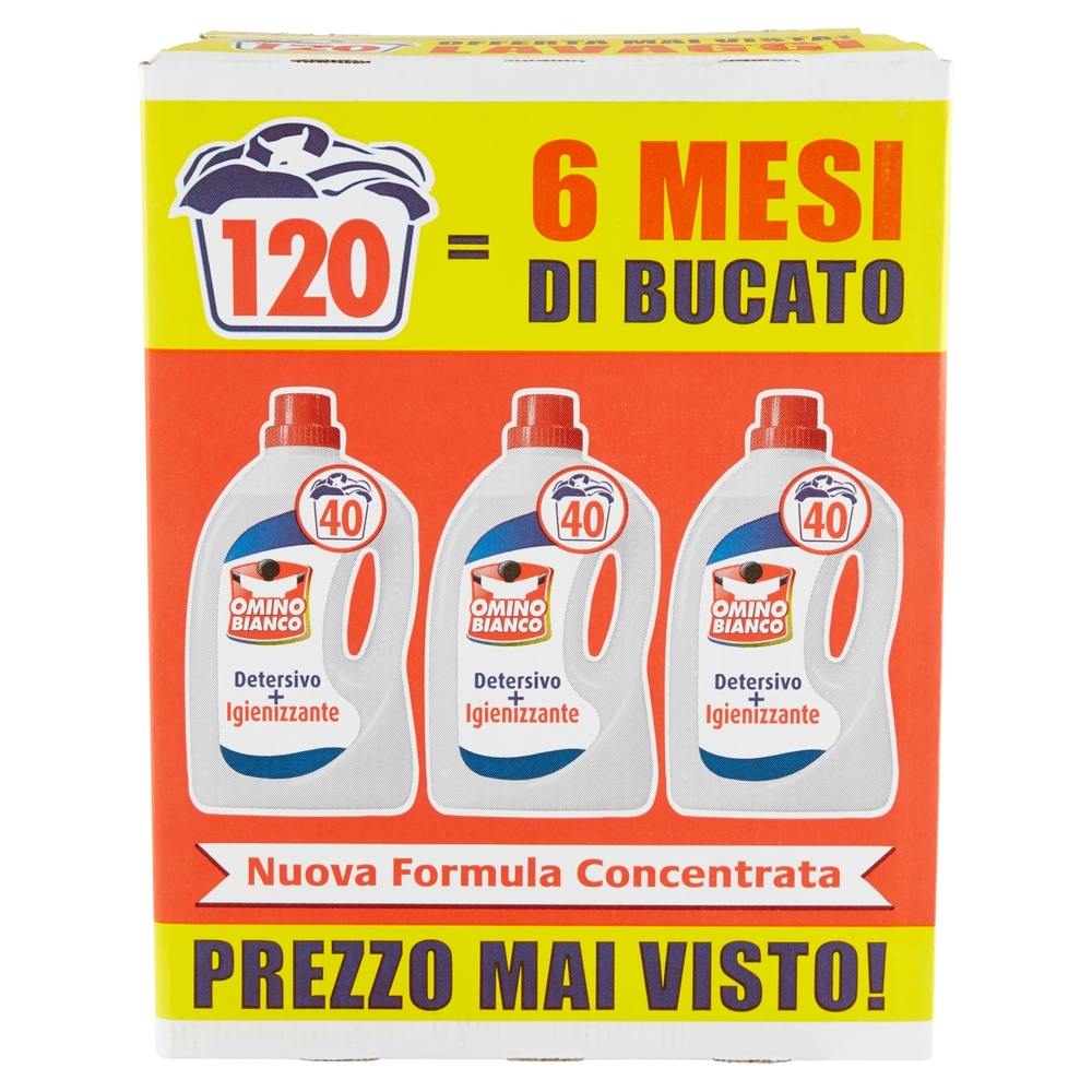 Omino Bianco - Detersivo Lavatrice Igienizzante Liquido, 40 Lavaggi, 3 x 2000 ml